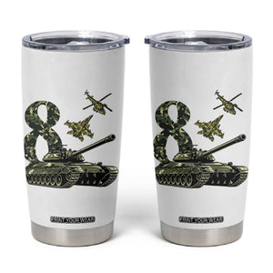 Cute Little Soldier 8th Birthday Tumbler Cup Camo Tank Tiny Trooper Party