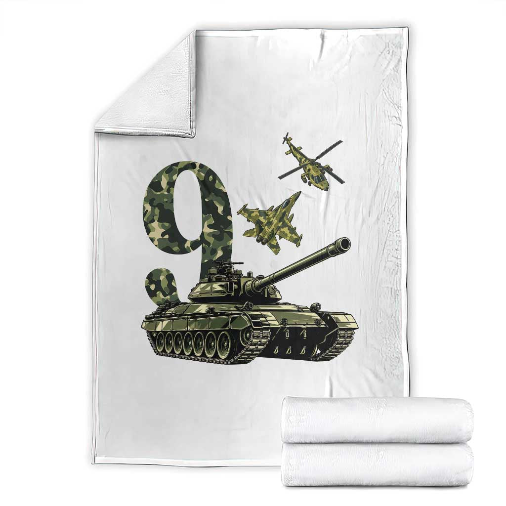 Cute Little Soldier 9th Birthday Throw Blanket Camo Tank Tiny Trooper Party