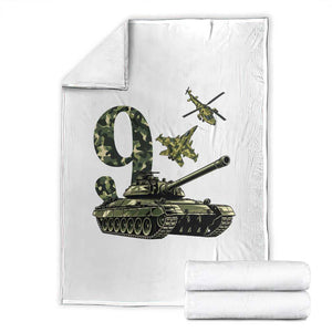 Cute Little Soldier 9th Birthday Throw Blanket Camo Tank Tiny Trooper Party