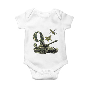 Cute Little Soldier 9th Birthday Baby Onesie Camo Tank Tiny Trooper Party