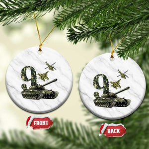 Cute Little Soldier 9th Birthday Ceramic Ornament Camo Tank Tiny Trooper Party