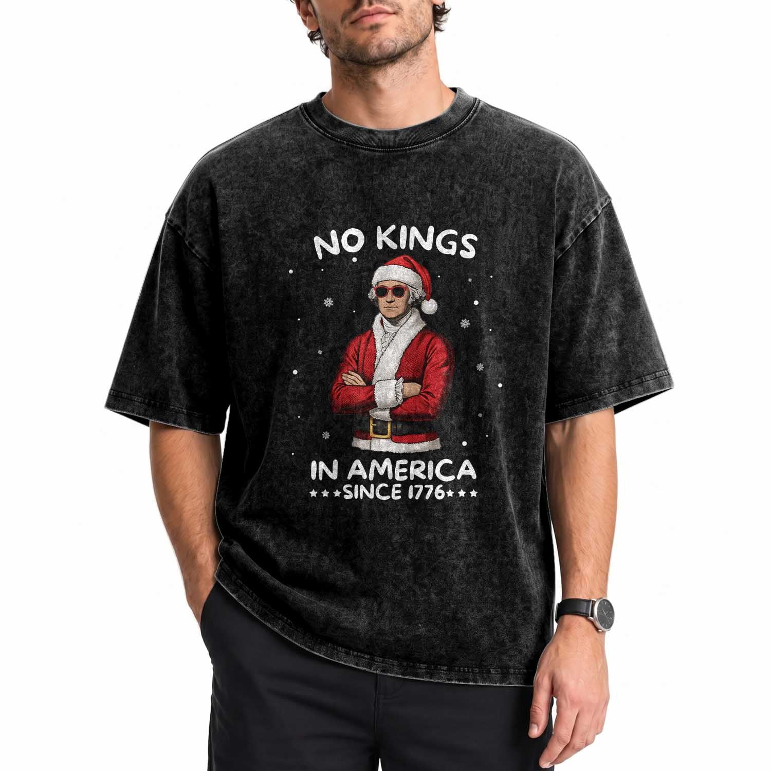 Funny Merry No Kings Since 1776 George Washington Washed Cotton T-Shirt Christmas Gift