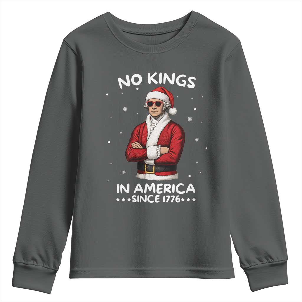 Funny Merry No Kings Since 1776 George Washington Youth Sweatshirt Christmas Gift TS12 Dark Heather Print Your Wear