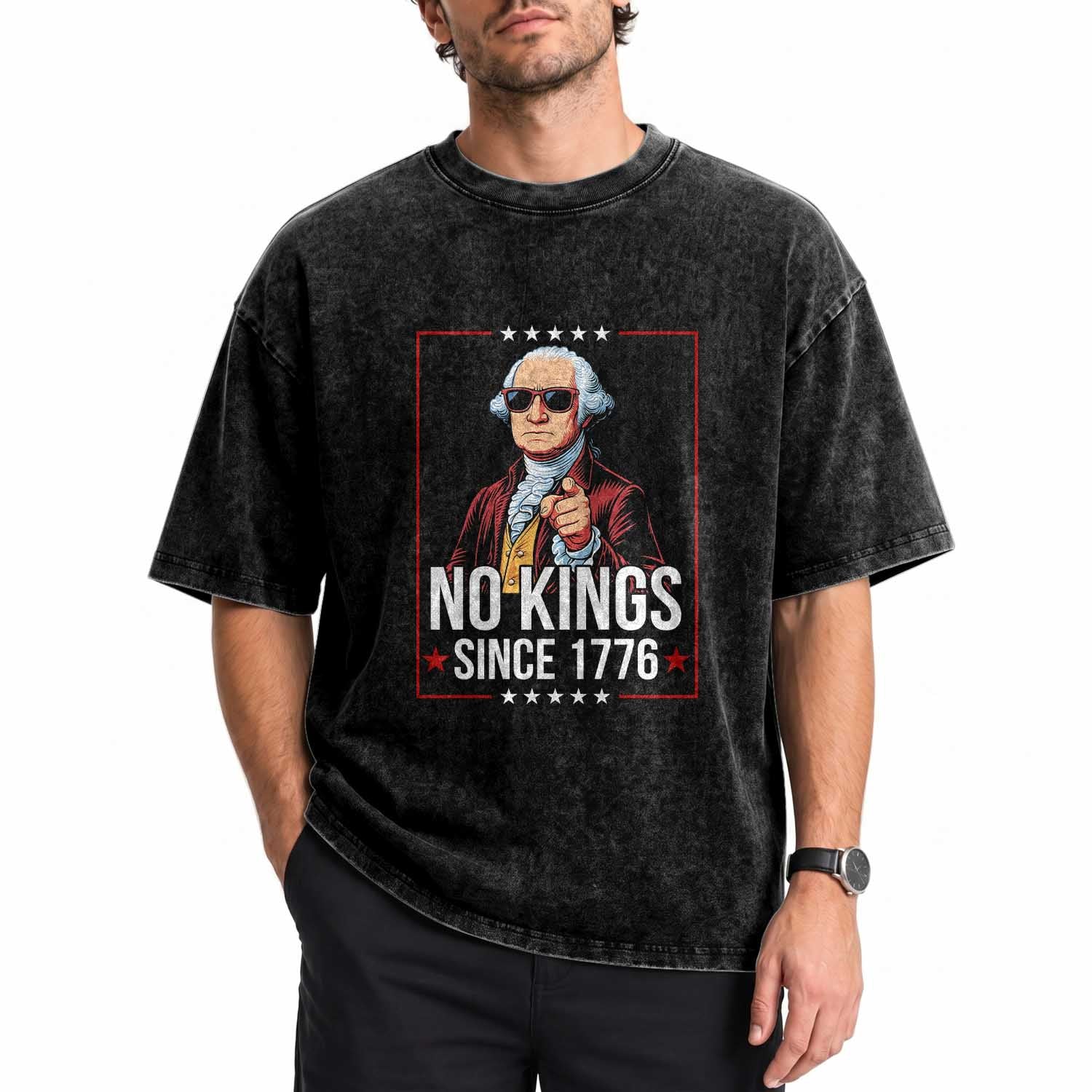 Funny George Washington No Kings 1776 Meme Vintage Gift Washed Cotton T-Shirt