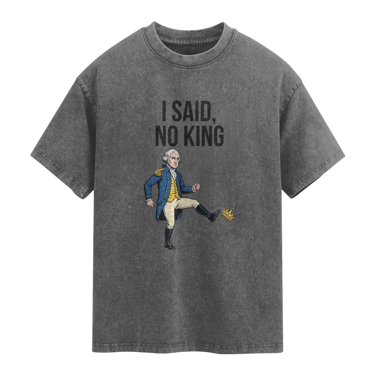 George Washington Kicking Crown Washed Cotton T-Shirt Funny No Kings Meme Gift