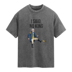 George Washington Kicking Crown Washed Cotton T-Shirt Funny No Kings Meme Gift