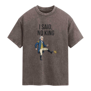 George Washington Kicking Crown Washed Cotton T-Shirt Funny No Kings Meme Gift