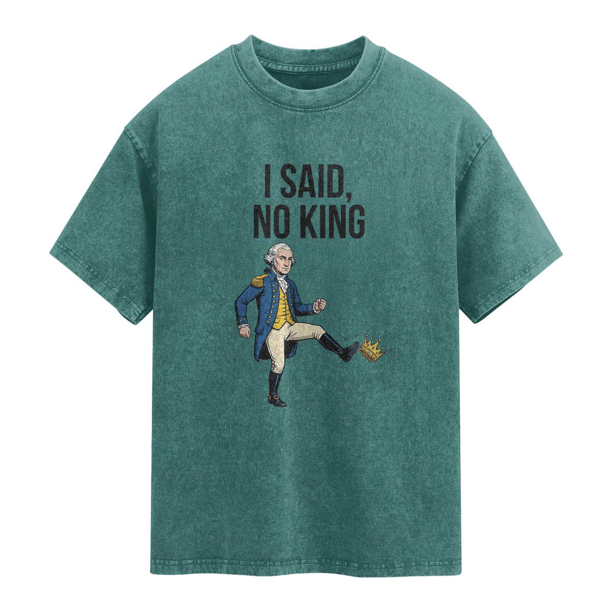 George Washington Kicking Crown Washed Cotton T-Shirt Funny No Kings Meme Gift