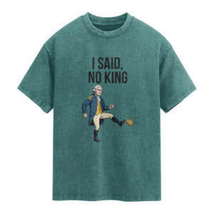 George Washington Kicking Crown Washed Cotton T-Shirt Funny No Kings Meme Gift