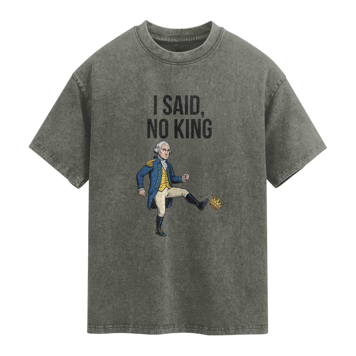 George Washington Kicking Crown Washed Cotton T-Shirt Funny No Kings Meme Gift