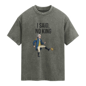 George Washington Kicking Crown Washed Cotton T-Shirt Funny No Kings Meme Gift