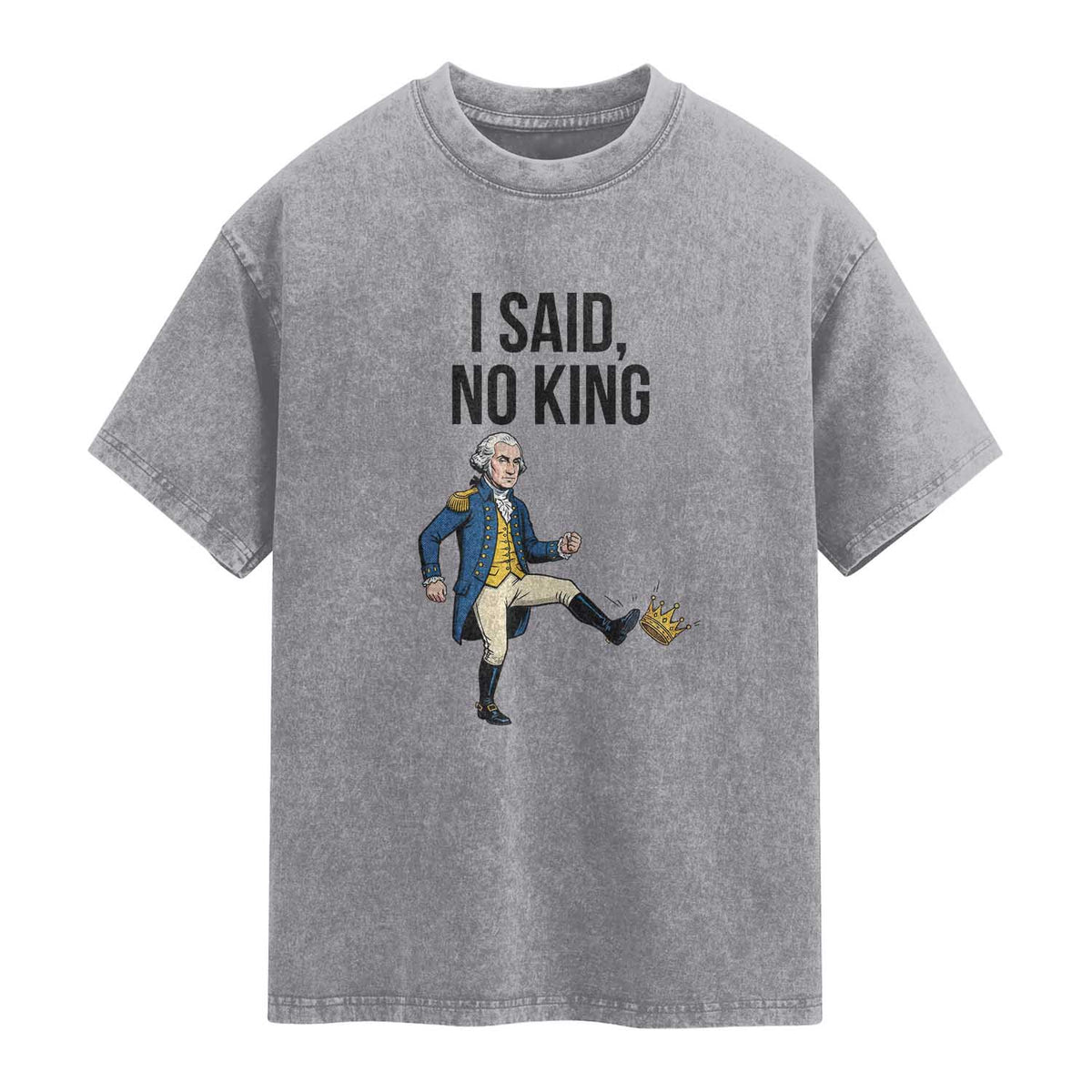 George Washington Kicking Crown Washed Cotton T-Shirt Funny No Kings Meme Gift