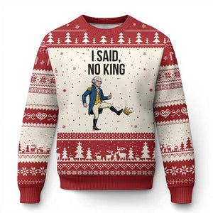 George Washington Kicking Crown Ugly Christmas Sweater Funny No Kings Meme Gift TS12 Beige Red Print Your Wear