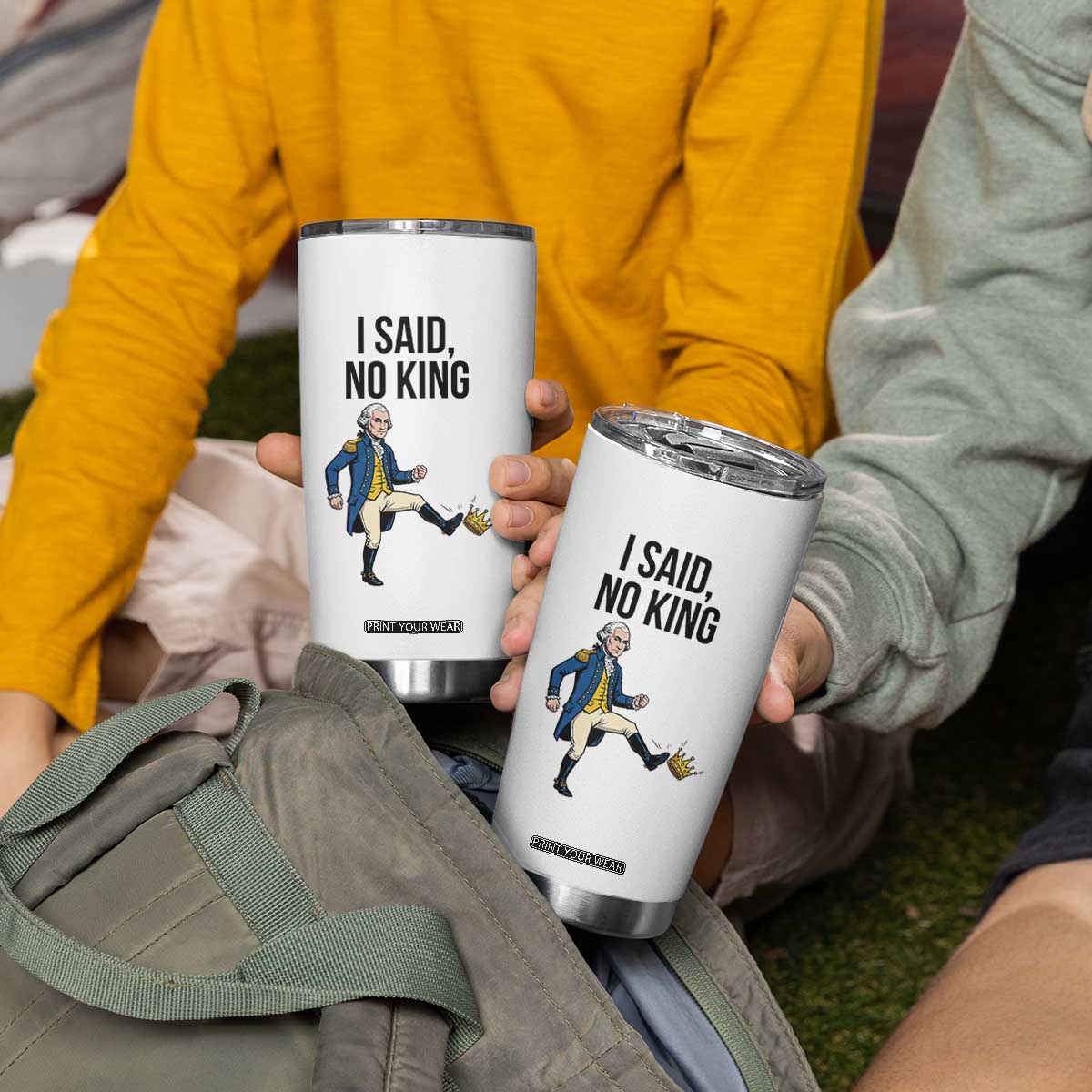 George Washington Kicking Crown Tumbler Cup Funny No Kings Meme Gift TS12 Print Your Wear