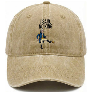 George Washington Kicking Crown Washed Cotton Baseball Cap Funny No Kings Meme Gift TS12 Print Your Wear
