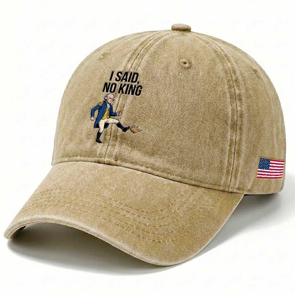 George Washington Kicking Crown Washed Cotton Baseball Cap Funny No Kings Meme Gift TS12 Print Your Wear
