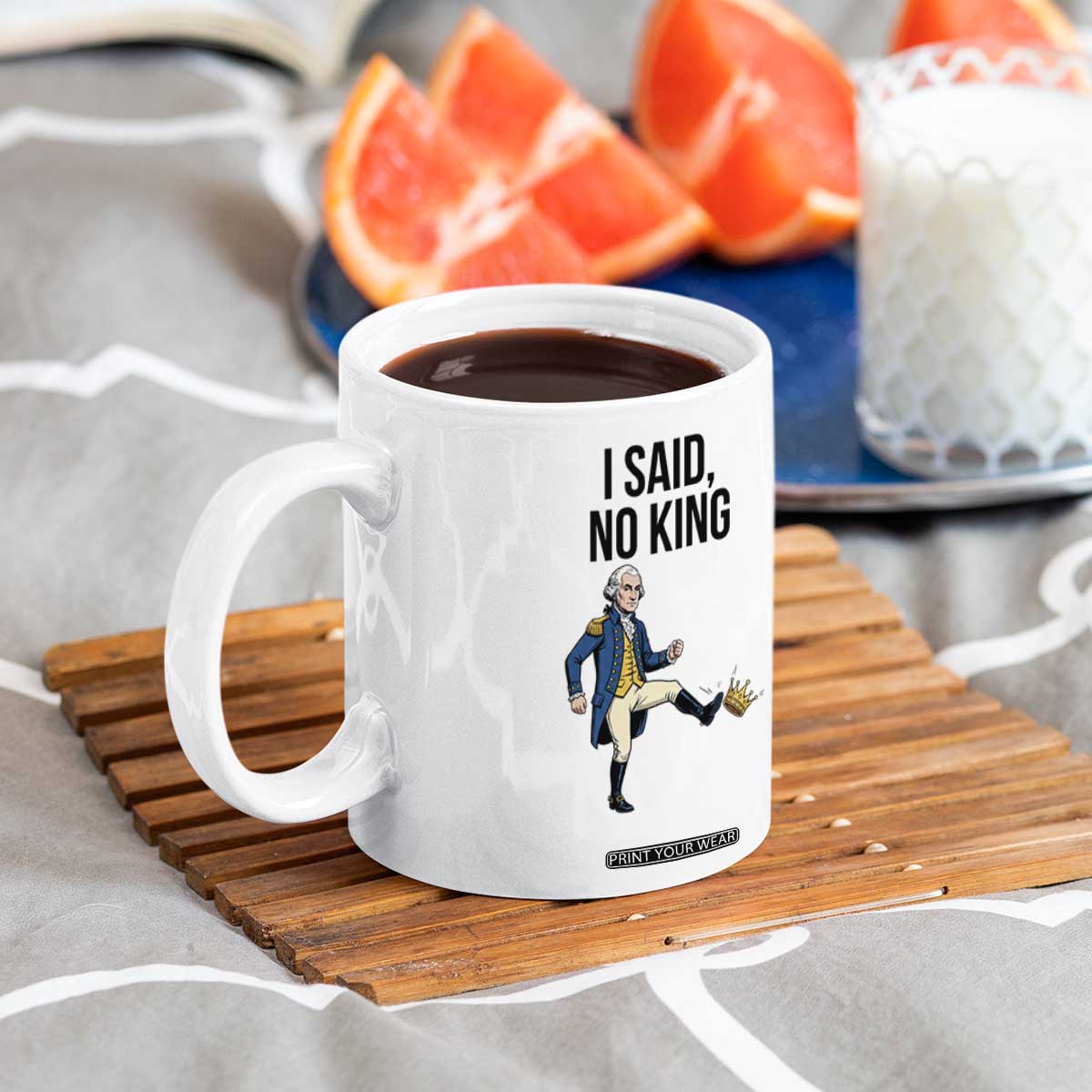 George Washington Kicking Crown Coffee Mug Funny No Kings Meme Gift TS12 Print Your Wear