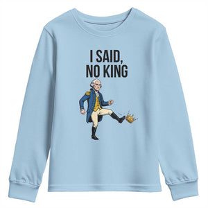 George Washington Kicking Crown Youth Sweatshirt Funny No Kings Meme Gift TS12 Light Blue Print Your Wear