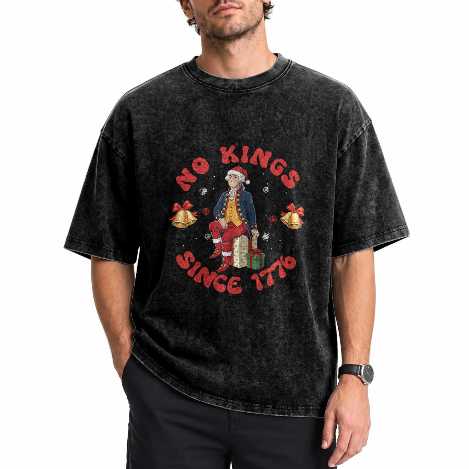 George Washington No Kings Since 1776 Washed Cotton T-Shirt Christmas Gift Idea