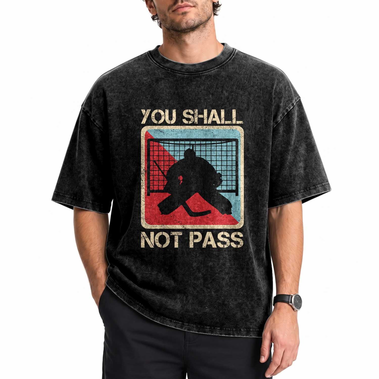Ice Hockey Goalie Vintage Retro Gift Washed Cotton T-Shirt You Shall Not Pass