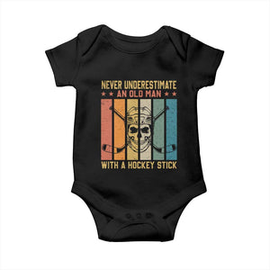 Retro Ice Hockey Player Baby Onesie Funny Never Underestimate An Old Man TS12 Black Print Your Wear