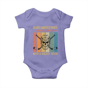 Retro Ice Hockey Player Baby Onesie Funny Never Underestimate An Old Man TS12 Violet Print Your Wear