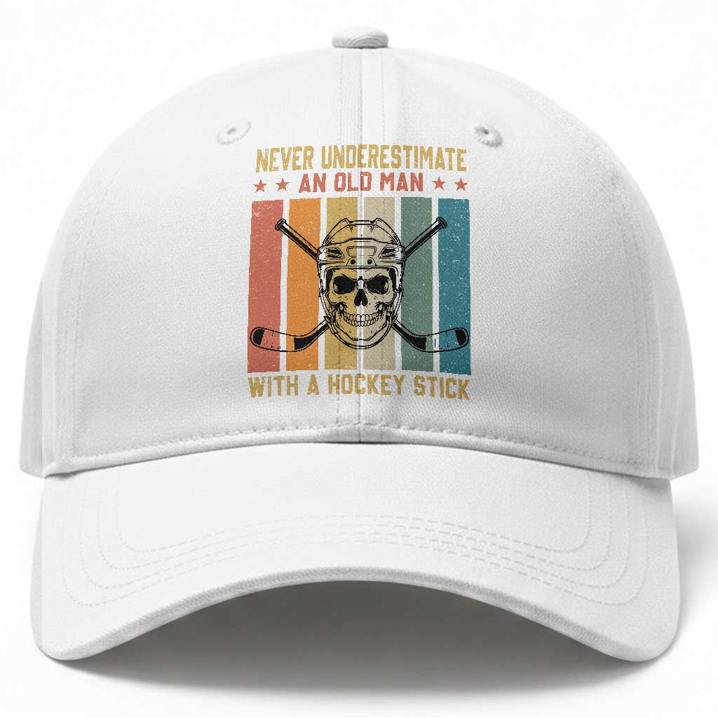 Retro Ice Hockey Player Baseball Cap Funny Never Underestimate An Old Man TS12 Print Your Wear