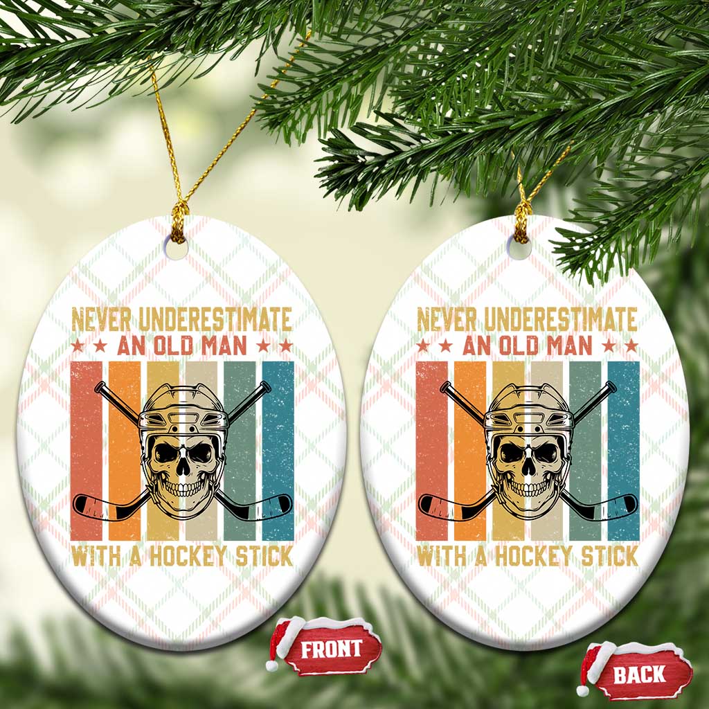 Retro Ice Hockey Player Ceramic Ornament Funny Never Underestimate An Old Man TS12 Print Your Wear