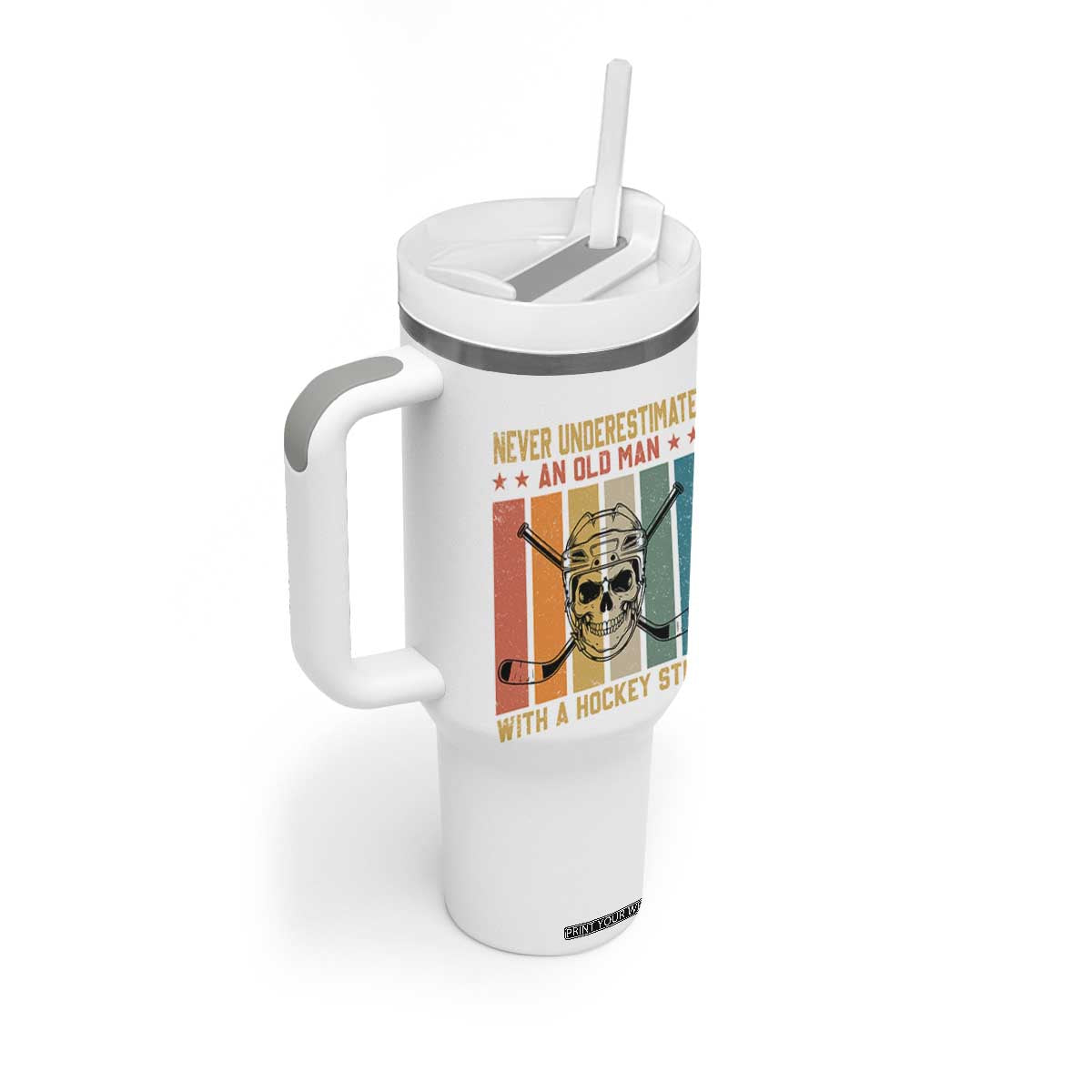 Retro Ice Hockey Player Tumbler With Handle Funny Never Underestimate An Old Man TS12 Print Your Wear