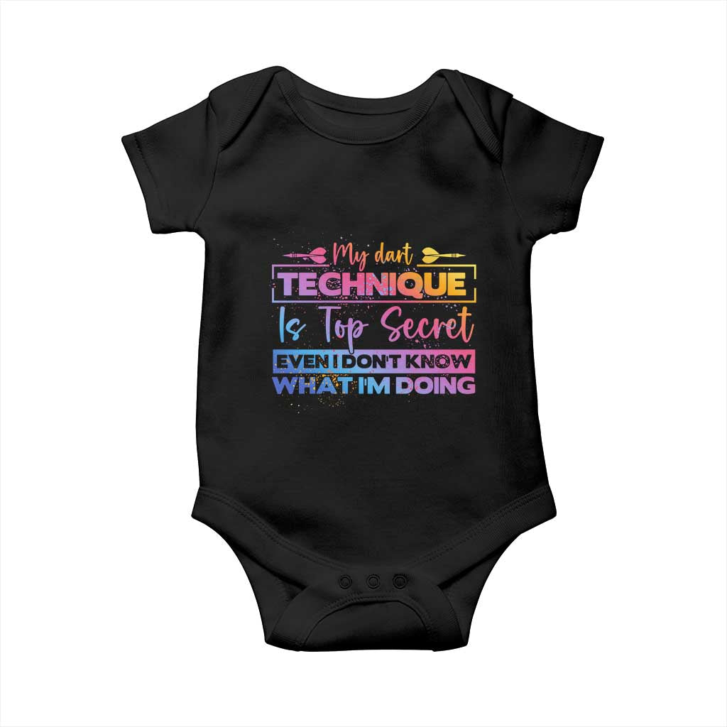 My Dart Technique Is Top Secret Baby Onesie Funny Dartist Gift TS12 Black Print Your Wear