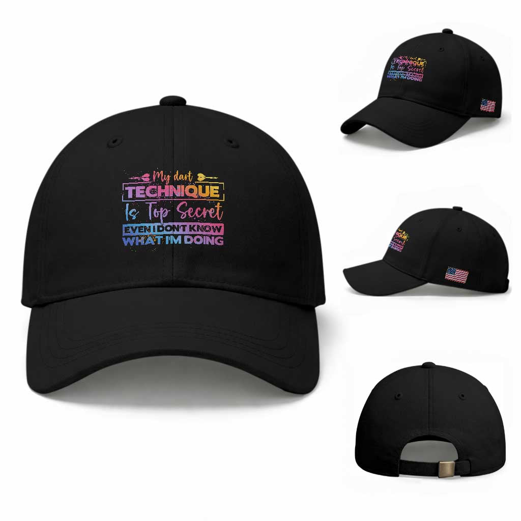My Dart Technique Is Top Secret Baseball Cap Funny Dartist Gift TS12 Baseball Cap Universal Fit Black Print Your Wear