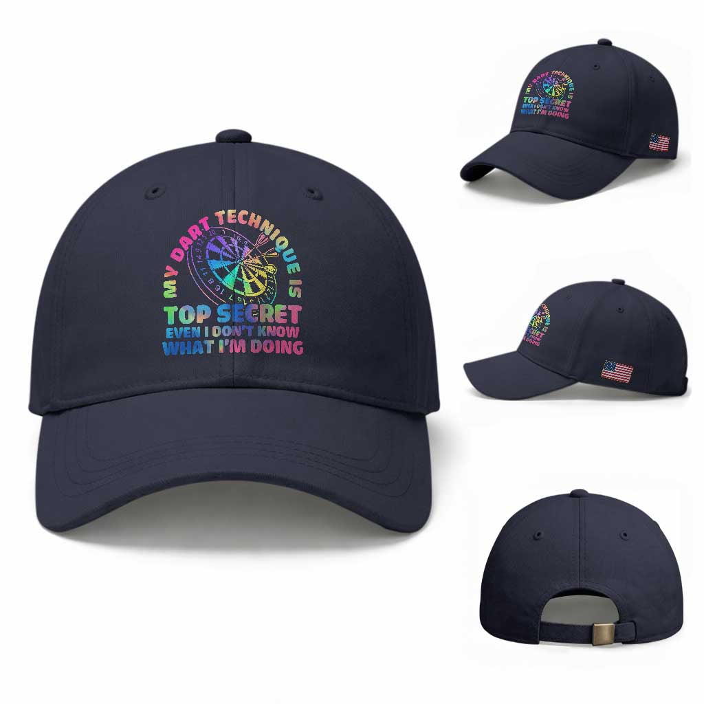 My Dart Technique Is Top Secret Baseball Cap Vintage Tie Dye Dart Lover TS12 Baseball Cap Universal Fit Navy Print Your Wear
