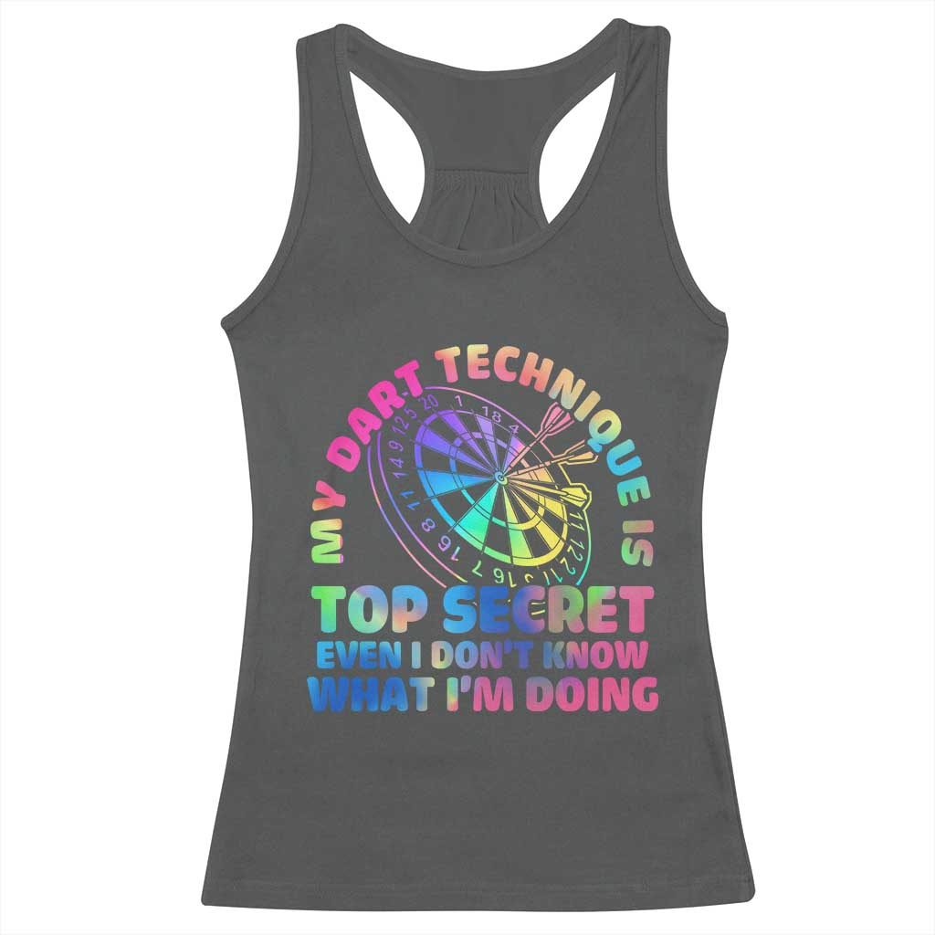 My Dart Technique Is Top Secret Racerback Tank Top Vintage Tie Dye Dart Lover TS12 Dark Heather Print Your Wear