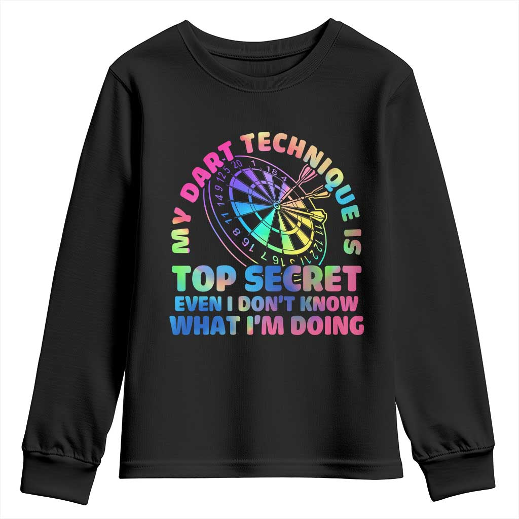 My Dart Technique Is Top Secret Youth Sweatshirt Vintage Tie Dye Dart Lover TS12 Black Print Your Wear