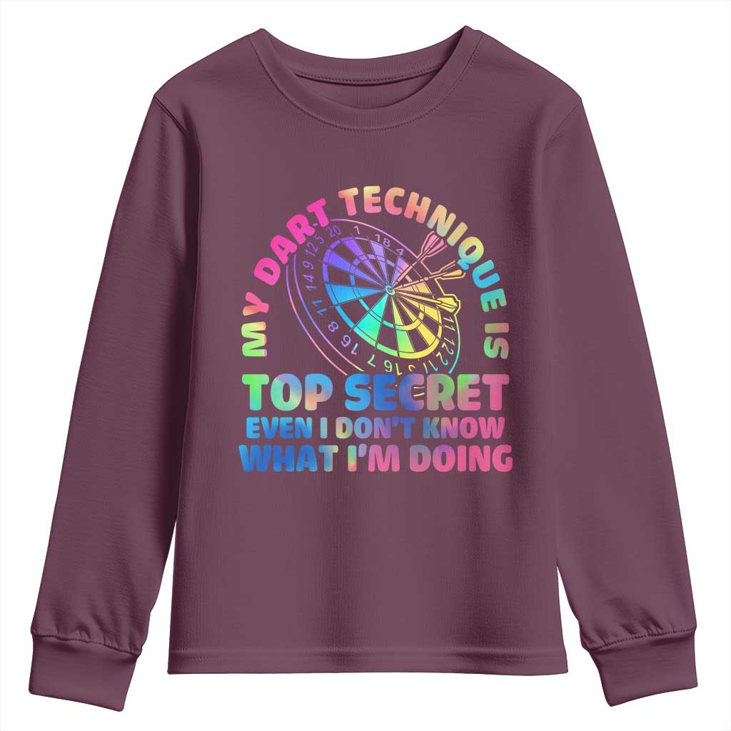 My Dart Technique Is Top Secret Youth Sweatshirt Vintage Tie Dye Dart Lover TS12 Maroon Print Your Wear