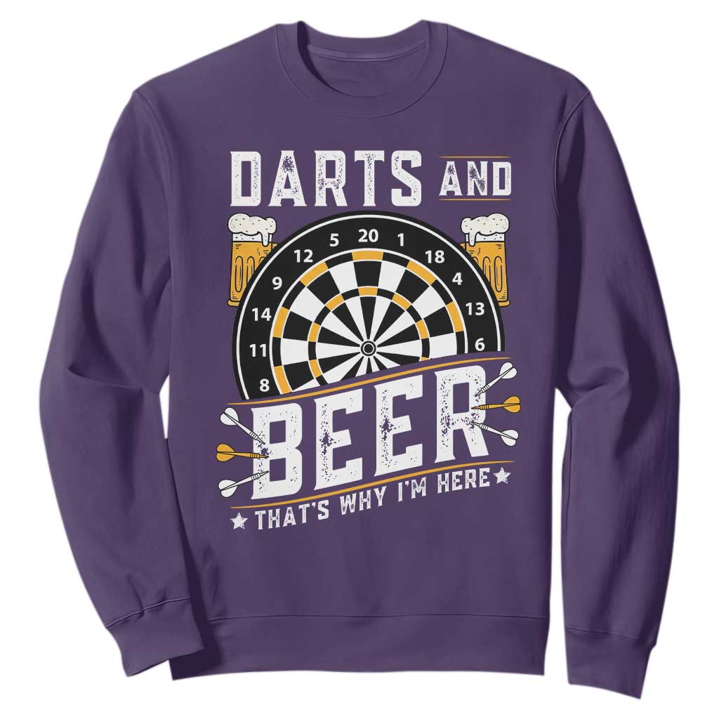 Darts And Beer That Is Why I Am Here Sweatshirt Funny Pub Game Darts Lover Gift TS12 Purple Print Your Wear