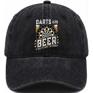 Darts And Beer That Is Why I Am Here Washed Cotton Baseball Cap Funny Pub Game Darts Lover Gift TS12 Print Your Wear