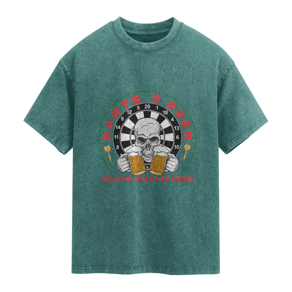 Funny Skeleton Darts Player Beer Lover Washed Cotton T-Shirt That Is Why I Am Here