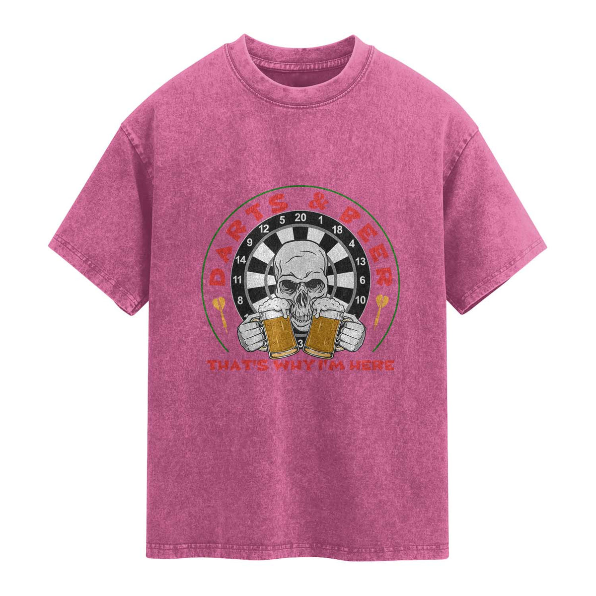 Funny Skeleton Darts Player Beer Lover Washed Cotton T-Shirt That Is Why I Am Here
