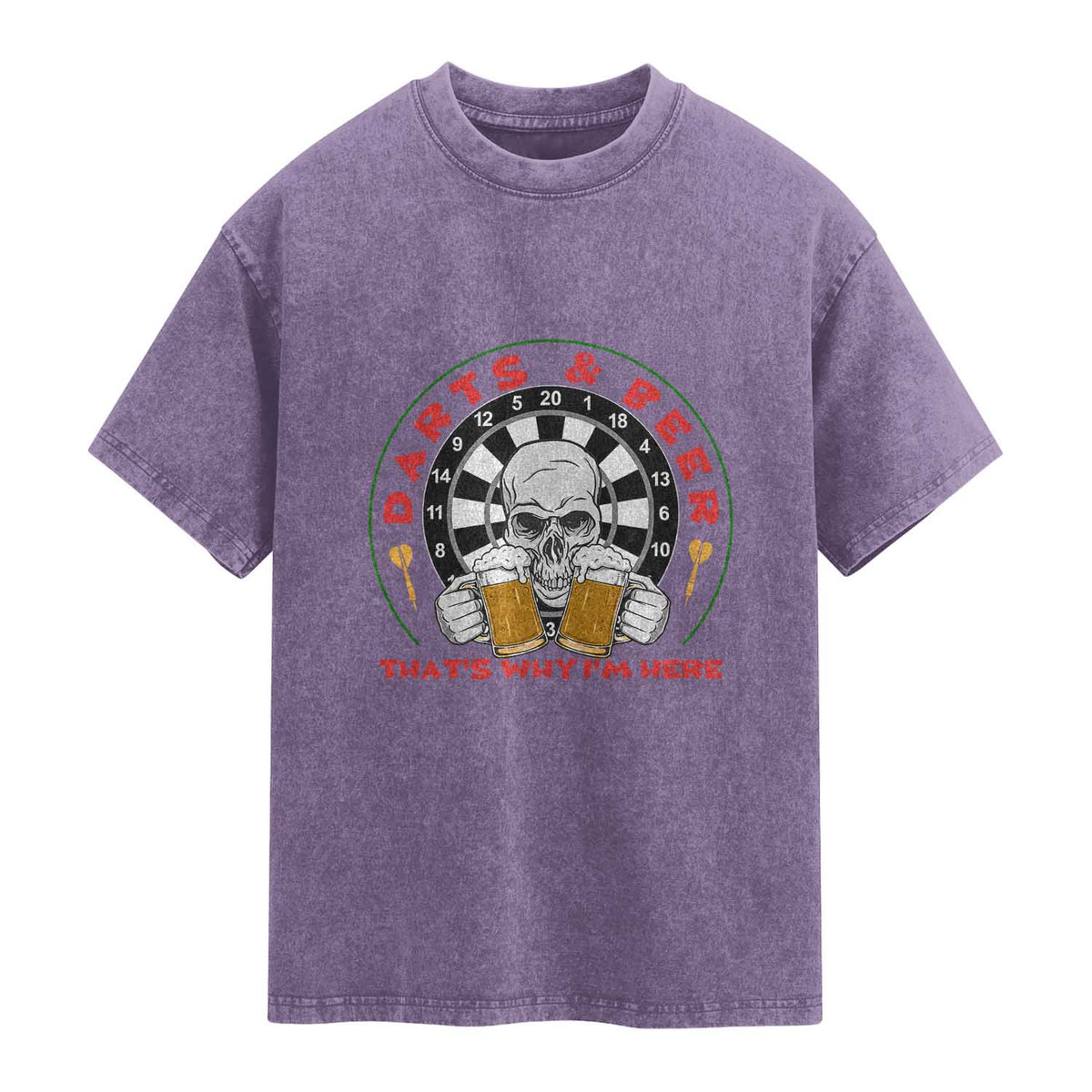 Funny Skeleton Darts Player Beer Lover Washed Cotton T-Shirt That Is Why I Am Here
