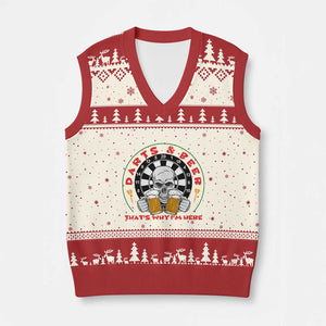 Funny Skeleton Darts Player Beer Lover V-Neck Knit Sweater Vest That Is Why I Am Here TS12 Beige Red Print Your Wear