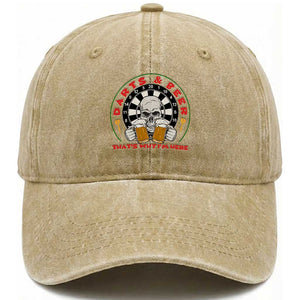 Funny Skeleton Darts Player Beer Lover Washed Cotton Baseball Cap That Is Why I Am Here TS12 Print Your Wear