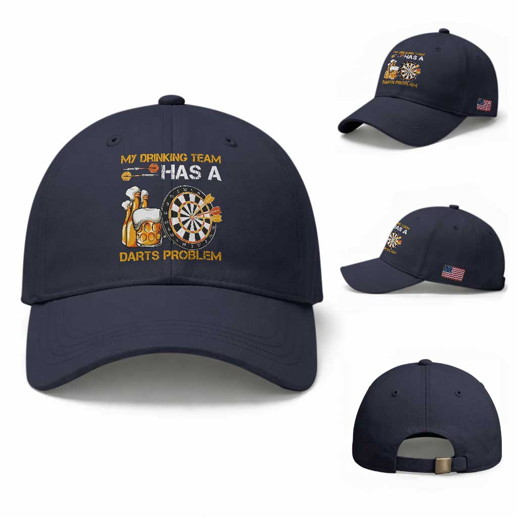 Funny Beer Drinking Darts Problem Baseball Cap Dart Player Team Gift TS12 Baseball Cap Universal Fit Navy Print Your Wear