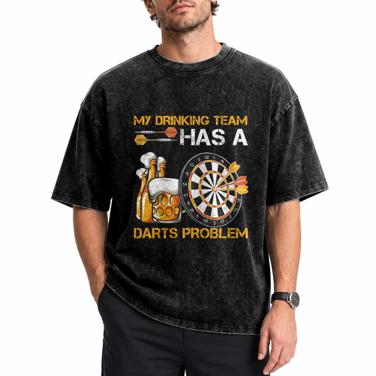 Funny Beer Drinking Darts Problem Washed Cotton T-Shirt Dart Player Team Gift