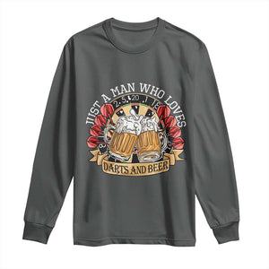Just A Man Who Loves Darts And Beer Long Sleeve Shirt Funny Dart Player TS12 Dark Heather Print Your Wear