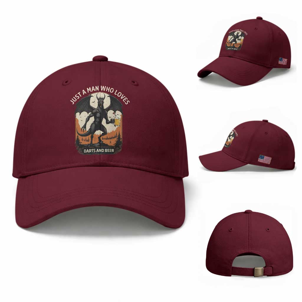 Funny Jersey Devil Loves Darts And Beer Baseball Cap Cryptid Lover Gift TS12 Baseball Cap Universal Fit Maroon Print Your Wear
