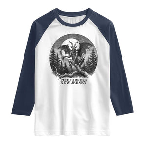 Jersey Devil Playing Dart Raglan Shirt Gothic Horror Gift Pine Barrens New Jersey TS12 White Navy Print Your Wear