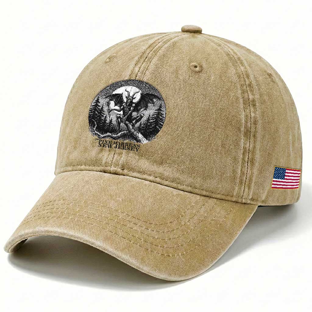 Jersey Devil Playing Dart Washed Cotton Baseball Cap Gothic Horror Gift Pine Barrens New Jersey TS12 Print Your Wear