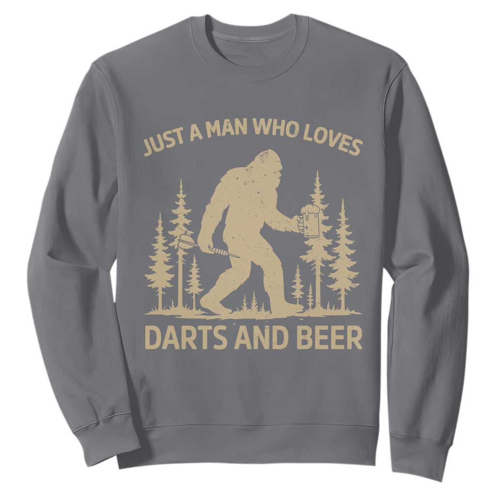 Funny Bigfoot Just A Man Who Loves Darts And Beer Gift Sweatshirt TS12 Charcoal Print Your Wear
