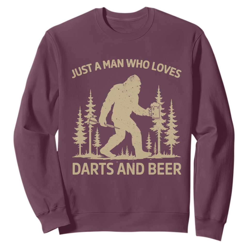 Funny Bigfoot Just A Man Who Loves Darts And Beer Gift Sweatshirt TS12 Maroon Print Your Wear